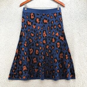 Happy Sheep Knit Skirt Womens Medium Shimmer Blue Leopard Knee Length Career